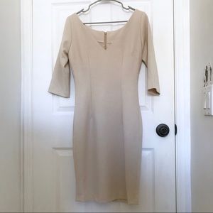 Vintage Retro 40s 50s Hourglass Beige V Neck Dress